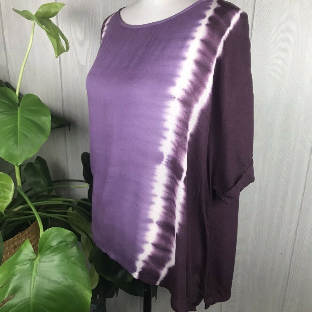 NWT New Directions Top Purple Tie Dye Viscose Short Sleeve Oversized Size XL